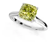 Solitaire Engagement Ring Setting for Fancy Yellow Cushion Cut Center with Narrow Cathedral Band and Prong Head in White Gold