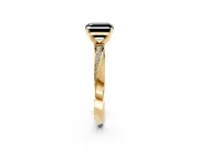 Side Accent Engagement Ring Setting for Fancy Black Asscher Cut Center with Accent Shoulders and Prong Head in Yellow Gold