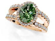 Halo Engagement Ring Setting for Fancy Green Oval Center with Wide-Open Pave Split Shank and Prong Head in Rose Gold