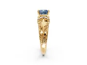 Solitaire Engagement Ring Setting for Fancy Blue Cushion Cut Center with Filigree Accent Basket and Prong Head in Yellow Gold