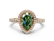 Halo Engagement Ring Setting for Fancy Green Pear-Shaped Center with Inner Milgrain Border and Prong Head in Rose Gold