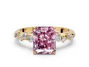 Cluster Engagement Ring Setting for Fancy Pink Radiant Cut Center with Round Cut Accent Band and Prong Head in Yellow Gold