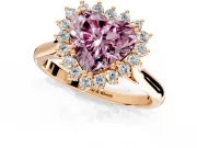 Starburst Halo Engagement Ring Setting for Fancy Pink Heart-Shaped Center with Thin Round-Wire Band and Prong Head in Rose Gold