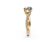 Solitaire Engagement Ring Setting for Fancy Blue Heart-Shaped Center with Half-Pave Crossover Band and Prong Head in Yellow Gold