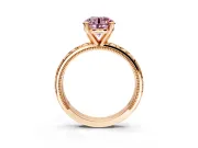 Solitaire Engagement Ring Setting for Fancy Pink Round Cut Center with XO Engraved Band and Prong Head in Rose Gold