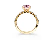 Solitaire Engagement Ring Setting for Fancy Pink Round Cut Center with Alternating Size Accents and Prong Head in Yellow Gold