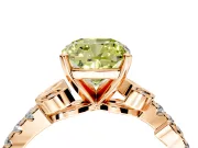 Leaf Motif Engagement Ring Setting for Fancy Yellow Cushion Cut Center with Pave Band and Prong Head in Rose Gold