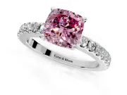Solitaire Engagement Ring Setting for Fancy Pink Cushion Cut Center with Single Row Accent Band and Prong Head in Sterling Silver