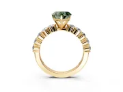 Shared-Prong Engagement Ring Setting for Fancy Green Heart-Shaped Center with Graduated Accents and Prong Head in Yellow Gold