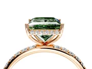 Hidden Halo Engagement Ring Setting for Fancy Green Princess Cut Center with Pave Band and Prong Head in Rose Gold