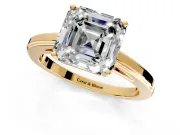 Solitaire Engagement Ring Setting for Asscher Cut Center with Flat-Sided Plain Band and Prong Head in Yellow Gold