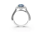 Milgrain Halo Engagement Ring Setting for Fancy Blue Princess Cut Center with Bezel Point Accents and Prong Head in Sterling Silver