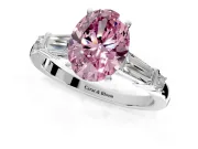 Bar-Set Engagement Ring Setting for Fancy Pink Oval Center with Tapered Baguette Accents and Prong Head in Platinum