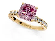 Solitaire Engagement Ring Setting for Fancy Pink Cushion Cut Center with Large Accents and Prong Head in Yellow Gold