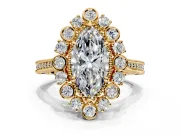 Milgrain Halo Engagement Ring Setting for Marquise Center with Bezel Point Accents and Prong Head in Yellow Gold
