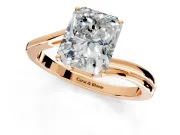 Solitaire Engagement Ring Setting for Radiant Cut Center with Plain Bypass Twist Band and Prong Head in Rose Gold