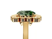Cluster Halo Engagement Ring Setting for Fancy Green Oval Center with Milgrain Bezel Accents and Prong Head in Yellow Gold