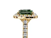 Halo Engagement Ring Setting for Fancy Green Asscher Cut Center with Raised Halo, Pave Band and Prong Head in Yellow Gold