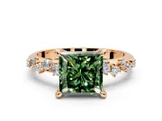 Solitaire Engagement Ring Setting for Fancy Green Princess Cut Center with Trailing Leaf Accent Band and Prong Head in Rose Gold