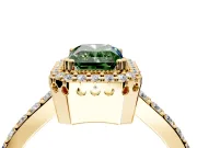 Halo Engagement Ring Setting for Fancy Green Radiant Cut Center with Inner Milgrain Border and Prong Head in Yellow Gold