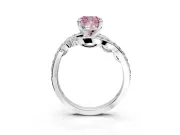 Solitaire Engagement Ring Setting for Fancy Pink Cushion Cut Center with Pave Bypass Twist Band and Prong Head in White Gold