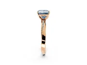 Side Accent Engagement Ring Setting for Fancy Blue Princess Cut Center with Accent Shoulders and Prong Head in Rose Gold