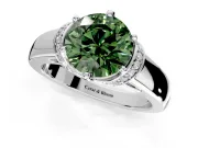 Solitaire Engagement Ring Setting for Fancy Green Round Cut Center with Wide Band, Pave Collar and Prong Head in White Gold