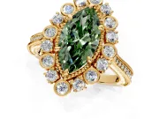 Milgrain Halo Engagement Ring Setting for Fancy Green Marquise Center with Bezel Point Accents and Prong Head in Yellow Gold