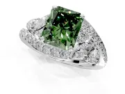 Halo Engagement Ring Setting for Fancy Green Radiant Cut Center with Marquise and Pave Bypass Band and Prong Head in Sterling Silver
