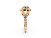 Double Halo Engagement Ring Setting for Fancy Yellow Round Cut Center with Narrow Pave Split Shank and Prong Head in Rose Gold