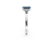 Solitaire Engagement Ring Setting for Fancy Blue Emerald Cut Center with Thin Rounded Plain Band and Prong Head in Sterling Silver