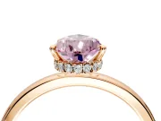 Hidden Halo Engagement Ring Setting for Fancy Pink Pear-Shaped Center with Plain Band and Tall Prong Head in Rose Gold
