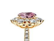 Floral Halo Engagement Ring Setting for Fancy Pink Oval Center with Pave Accents and Prong Head in Yellow Gold