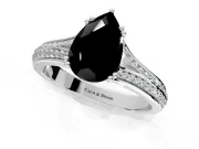 Solitaire Engagement Ring Setting for Fancy Black Pear-Shaped Center with Pave Rail Split Shank and Prong Head in Sterling Silver