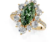 Floral Halo Engagement Ring Setting for Fancy Green Marquise Center with Pave Accents and Prong Head in Yellow Gold