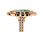 Halo Engagement Ring Setting for Fancy Green Marquise Center with Milgrain Frame, Pave Band and Prong Head in Rose Gold