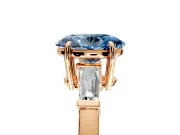 3 Stone Engagement Ring Setting for Fancy Blue Oval Center with Baguette Accents and Prong Head in Rose Gold