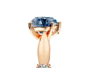 Solitaire Engagement Ring Setting for Fancy Blue Heart-Shaped Center with Carved Leaf Shoulders and Prong Head in Rose Gold