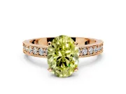 Milgrain Pave Engagement Ring Setting for Fancy Yellow Oval Center with Accent Band and Prong Head in Rose Gold