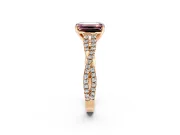 Solitaire Engagement Ring Setting for Fancy Pink Emerald Cut Center with Twisted Pave Split Shank and Prong Head in Rose Gold