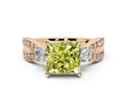 3 Stone Engagement Ring Setting for Fancy Yellow Princess Cut Center with Pave Twist Band and Prong Head in Rose Gold