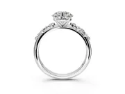 Cluster Engagement Ring Setting for Round Cut Center with Round Cut Accent Band and Prong Head in Sterling Silver