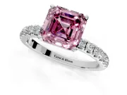 Open Basket Engagement Ring Setting for Fancy Pink Asscher Cut Center with Pave Band and Prong Head in Platinum