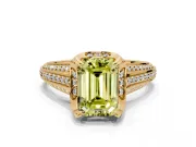 Solitaire Engagement Ring Setting for Fancy Yellow Emerald Cut Center with Accented Split Shank and Prong Head in Yellow Gold