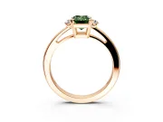 3 Stone Engagement Ring Setting for Fancy Green Emerald Cut Center with Low-Set Round Cut Accents and Prong Head in Rose Gold