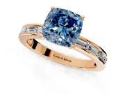 Solitaire Engagement Ring Setting for Fancy Blue Cushion Cut Center with Channel Baguette Band and Prong Head in Rose Gold