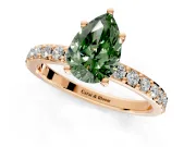 Solitaire Engagement Ring Setting for Fancy Green Pear-Shaped Center with Round Cut Pave Band and Prong Head in Rose Gold