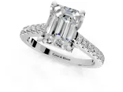 Solitaire Engagement Ring Setting for Emerald Cut Center with Widening Pave Band and Claw Prong Head in Sterling Silver