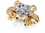 Solitaire Engagement Ring Setting for Heart-Shaped Center with Twisted Band and Scroll Prong Head in Yellow Gold