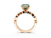 Solitaire Engagement Ring Setting for Fancy Green Asscher Cut Center with Milgrain Bezel Accents and Prong Head in Rose Gold